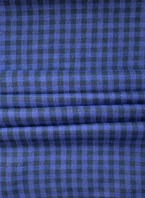 Ткань лён умягченный плотный "клетка виши синяя" костюмный арт. 6270 | Ellie Fabrics