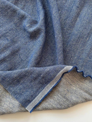 Ткань лён плотный "ёлочка синяя" с эффектом мятости арт.5848 | Ellie Fabrics