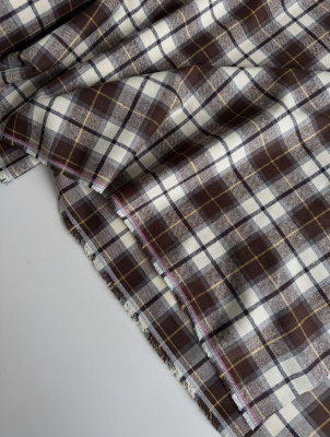 Ткань хлопковое фуле тартан "коричнево-молочная клетка" арт. 7