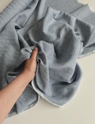 Ткань лён  сорочечный "сине-молочная клетка" арт.7/131 | Ellie Fabrics