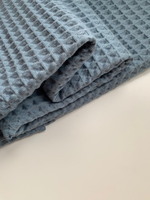 Ткань вафля хлопок "синий пыльный" арт. 952 клетка 12*12мм